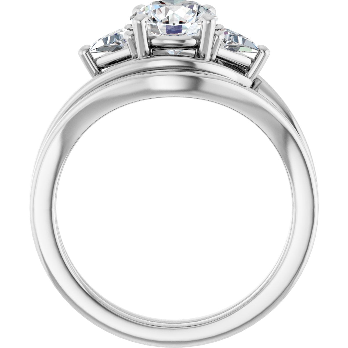 Round Three-Stone Bypass Engagement Ring Semi-Mount - gallery - Series 122672