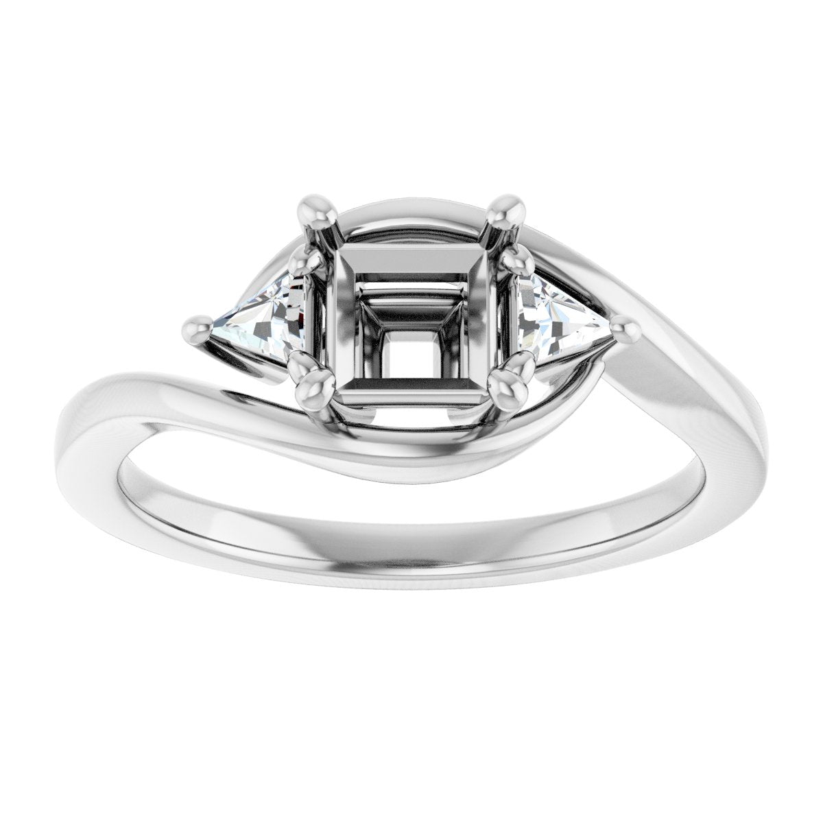 Square Three-Stone Bypass Engagement Ring Semi-Mount - gallery - Series 122672