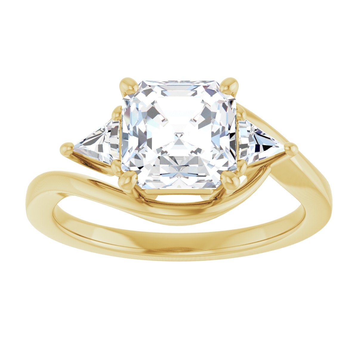 Asscher Three-Stone Bypass Engagement Ring Semi-Mount - gallery - Series 122672