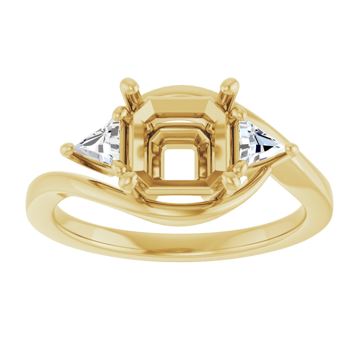Asscher Three-Stone Bypass Engagement Ring Semi-Mount - gallery - Series 122672