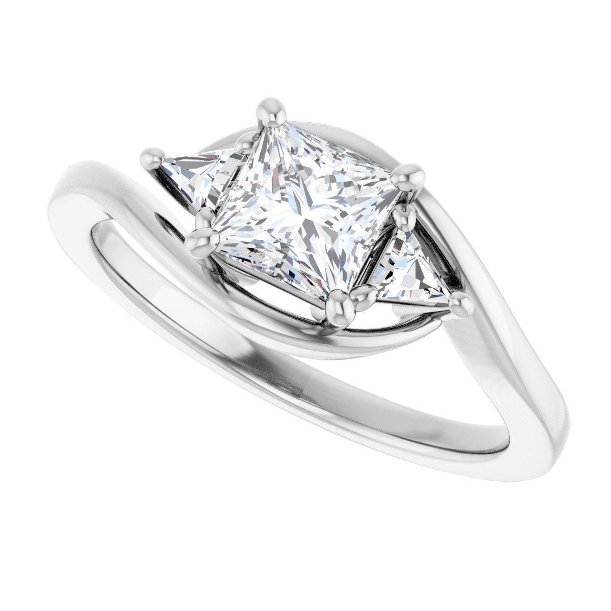Square Three-Stone Bypass Engagement Ring Semi-Mount - gallery - Series 122672