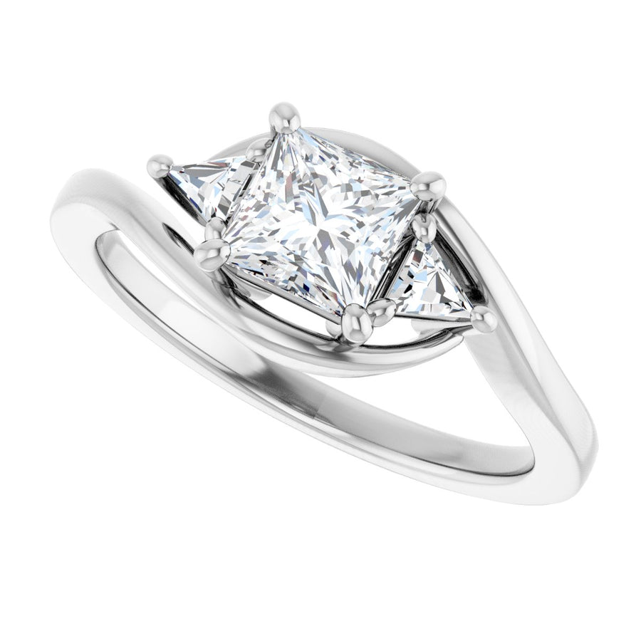 Square Three-Stone Bypass Engagement Ring Semi-Mount - gallery - Series 122672
