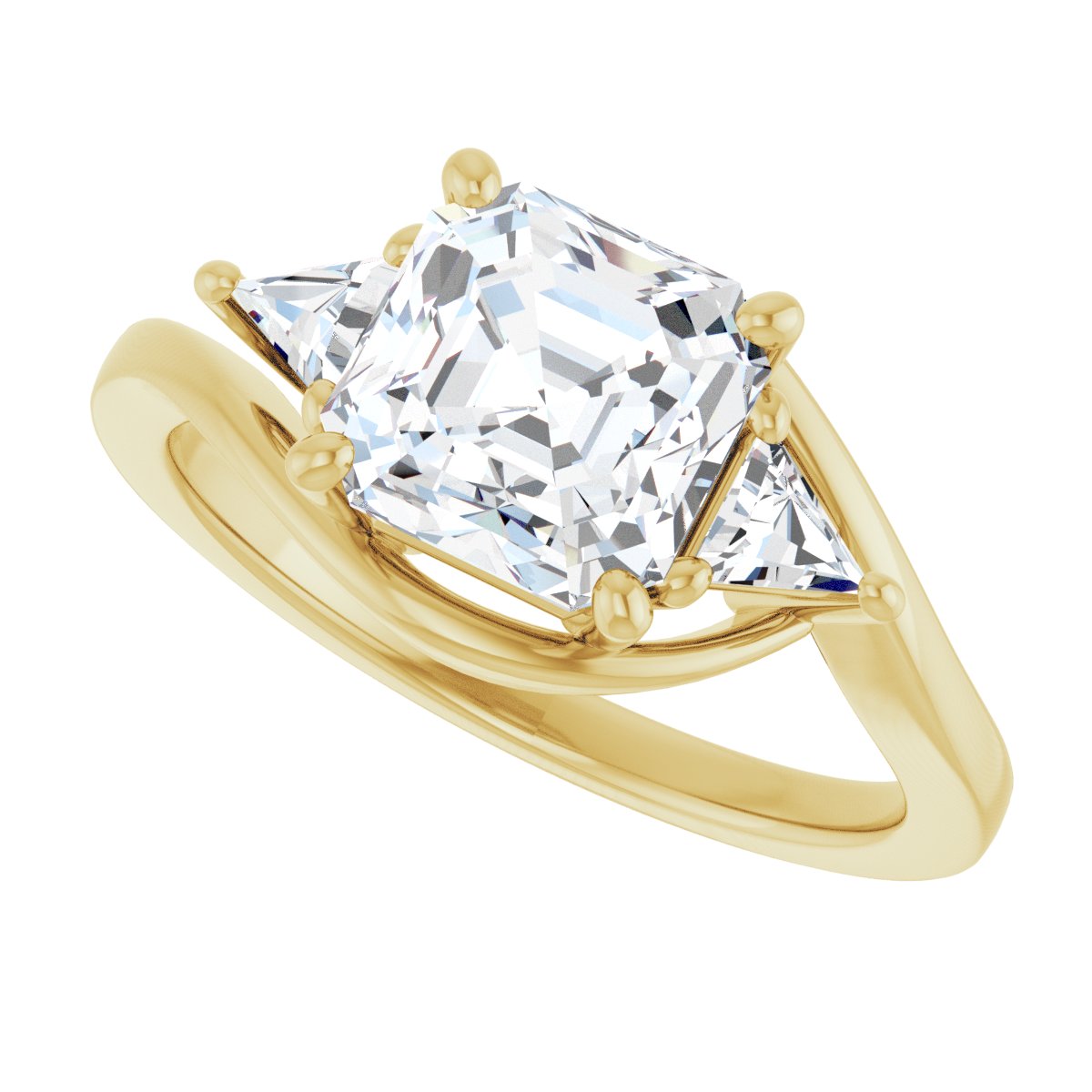 Asscher Three-Stone Bypass Engagement Ring Semi-Mount - gallery - Series 122672