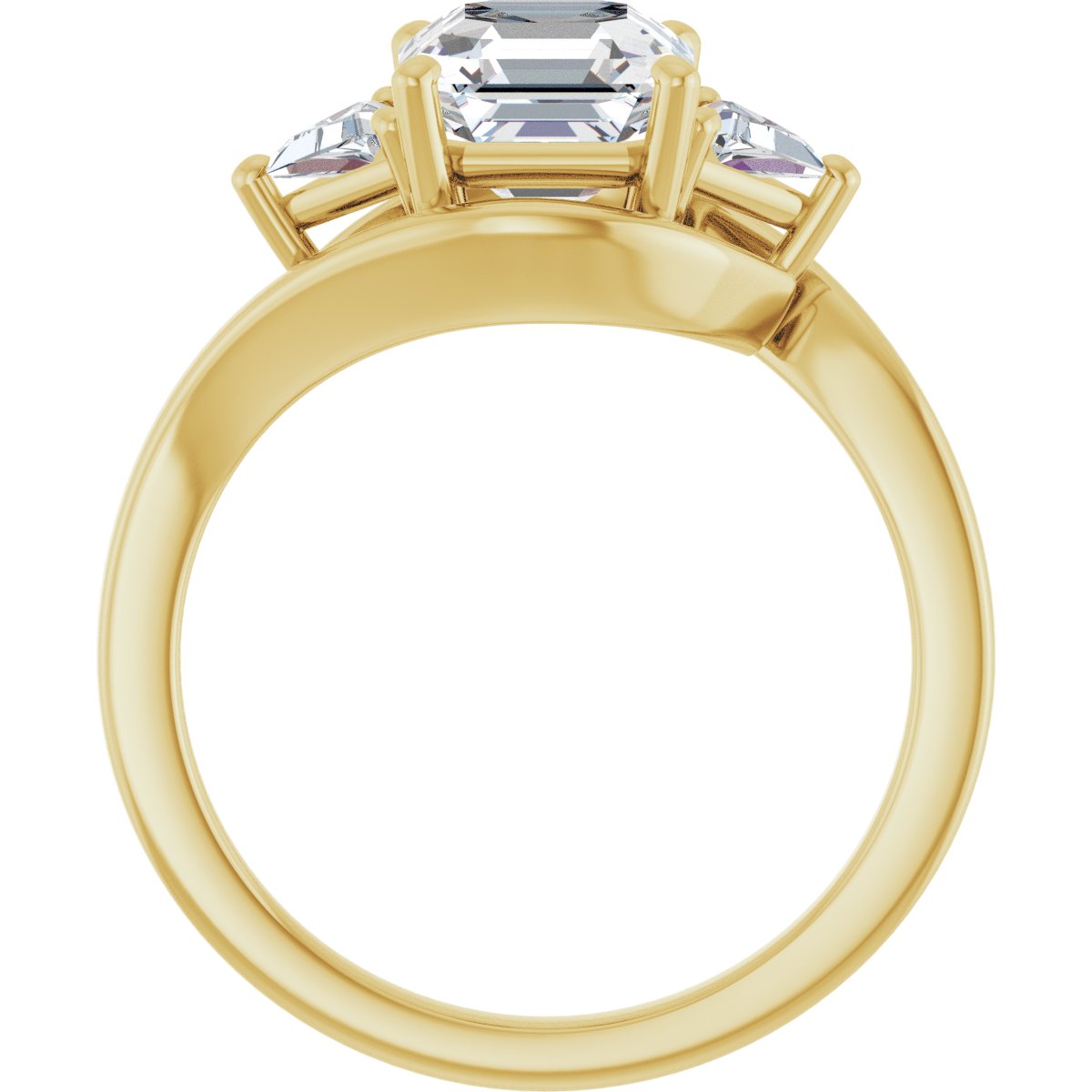 Asscher Three-Stone Bypass Engagement Ring Semi-Mount - gallery - Series 122672