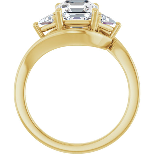 Asscher Three-Stone Bypass Engagement Ring Semi-Mount - gallery - Series 122672