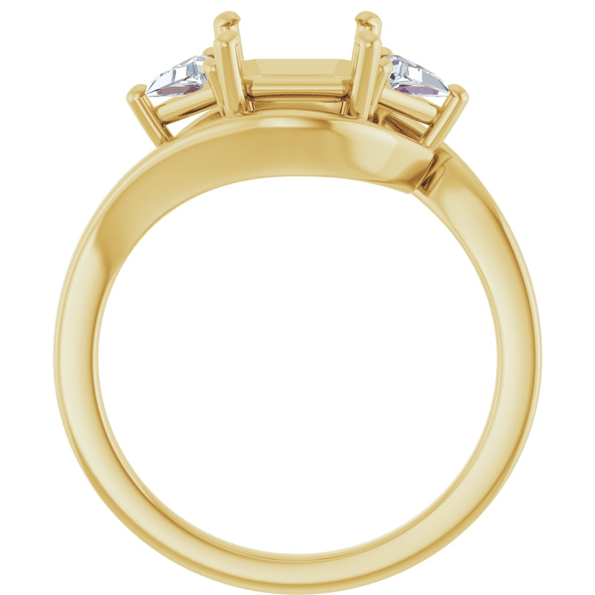 Asscher Three-Stone Bypass Engagement Ring Semi-Mount - gallery - Series 122672