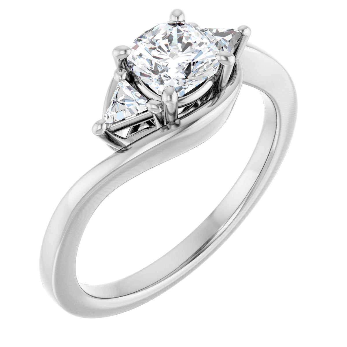 Natural Diamond Cushion Three-Stone Bypass Engagement Ring Semi-Mount - 14K White Gold - Series 122672