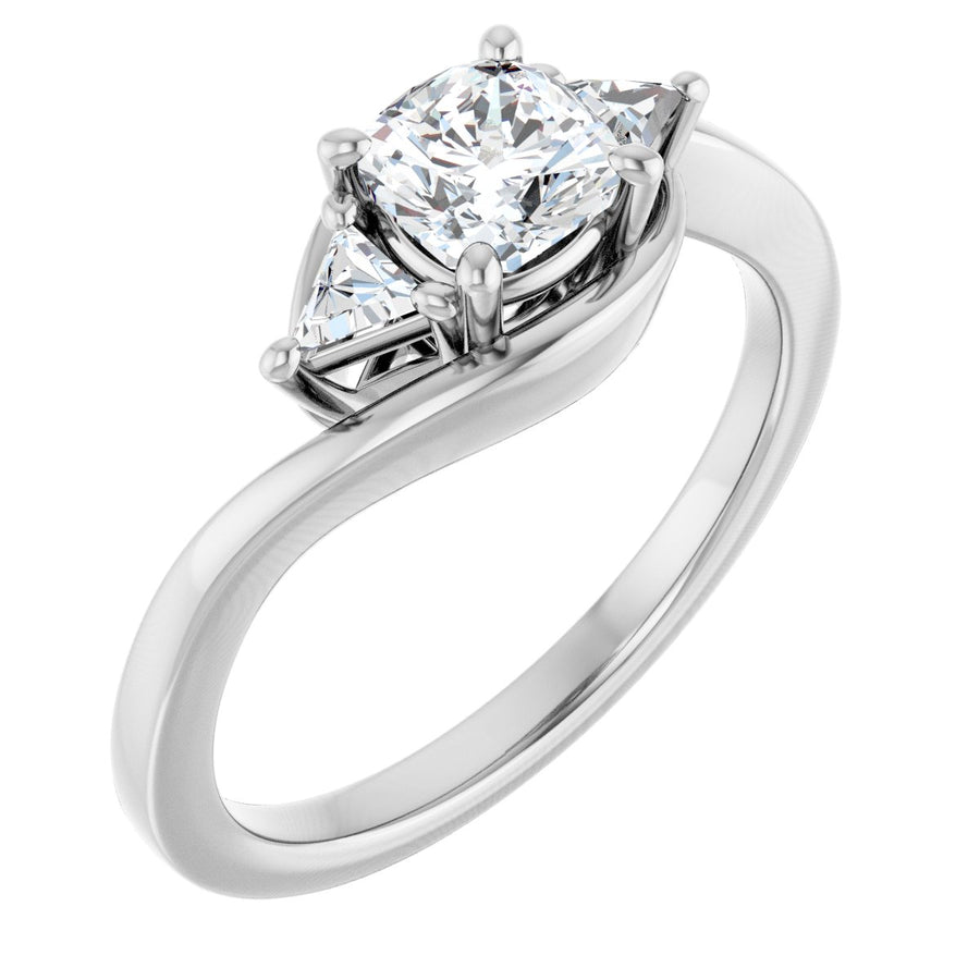 Natural Diamond Cushion Three-Stone Bypass Engagement Ring Semi-Mount - 14K White Gold - Series 122672