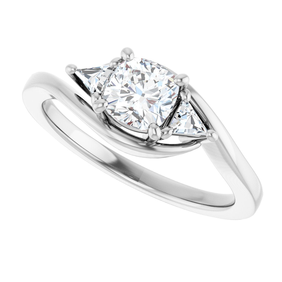 Cushion Three-Stone Bypass Engagement Ring Semi-Mount - gallery - Series 122672