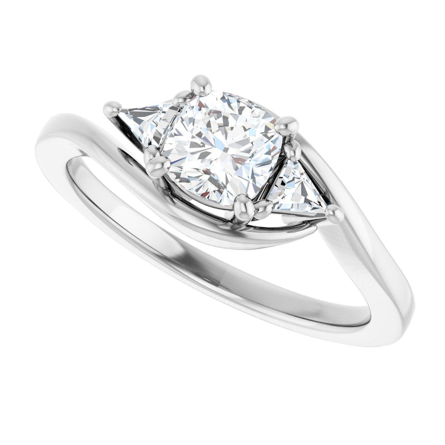 Cushion Three-Stone Bypass Engagement Ring Semi-Mount - gallery - Series 122672