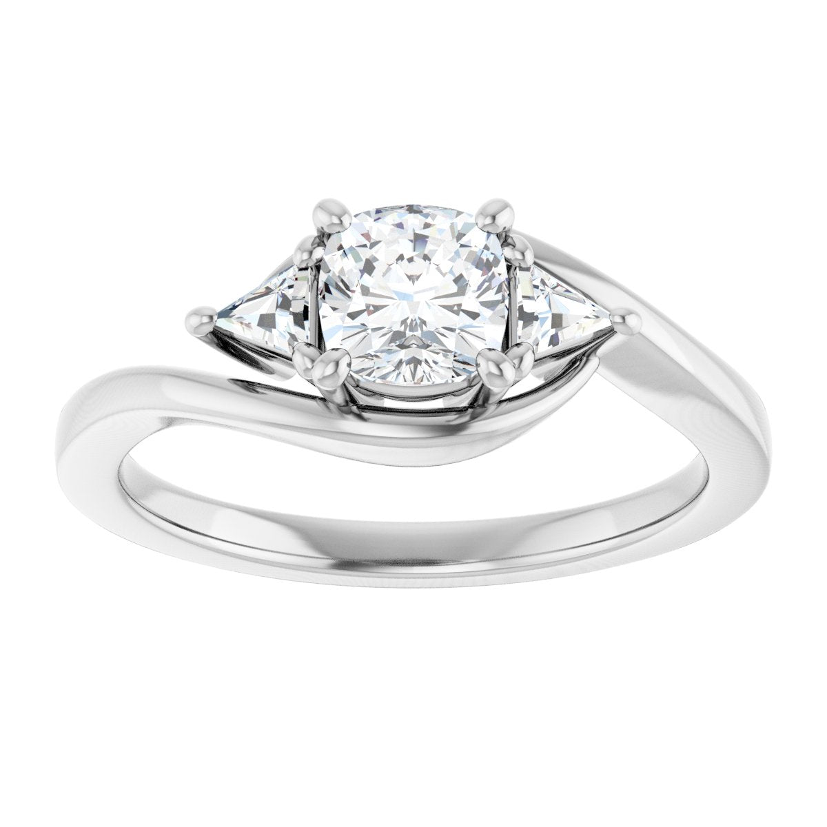 Cushion Three-Stone Bypass Engagement Ring Semi-Mount - gallery - Series 122672