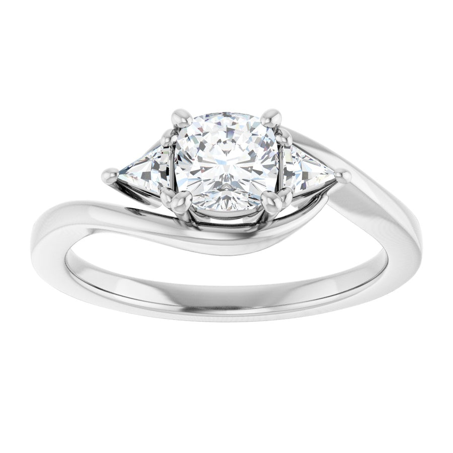 Cushion Three-Stone Bypass Engagement Ring Semi-Mount - gallery - Series 122672
