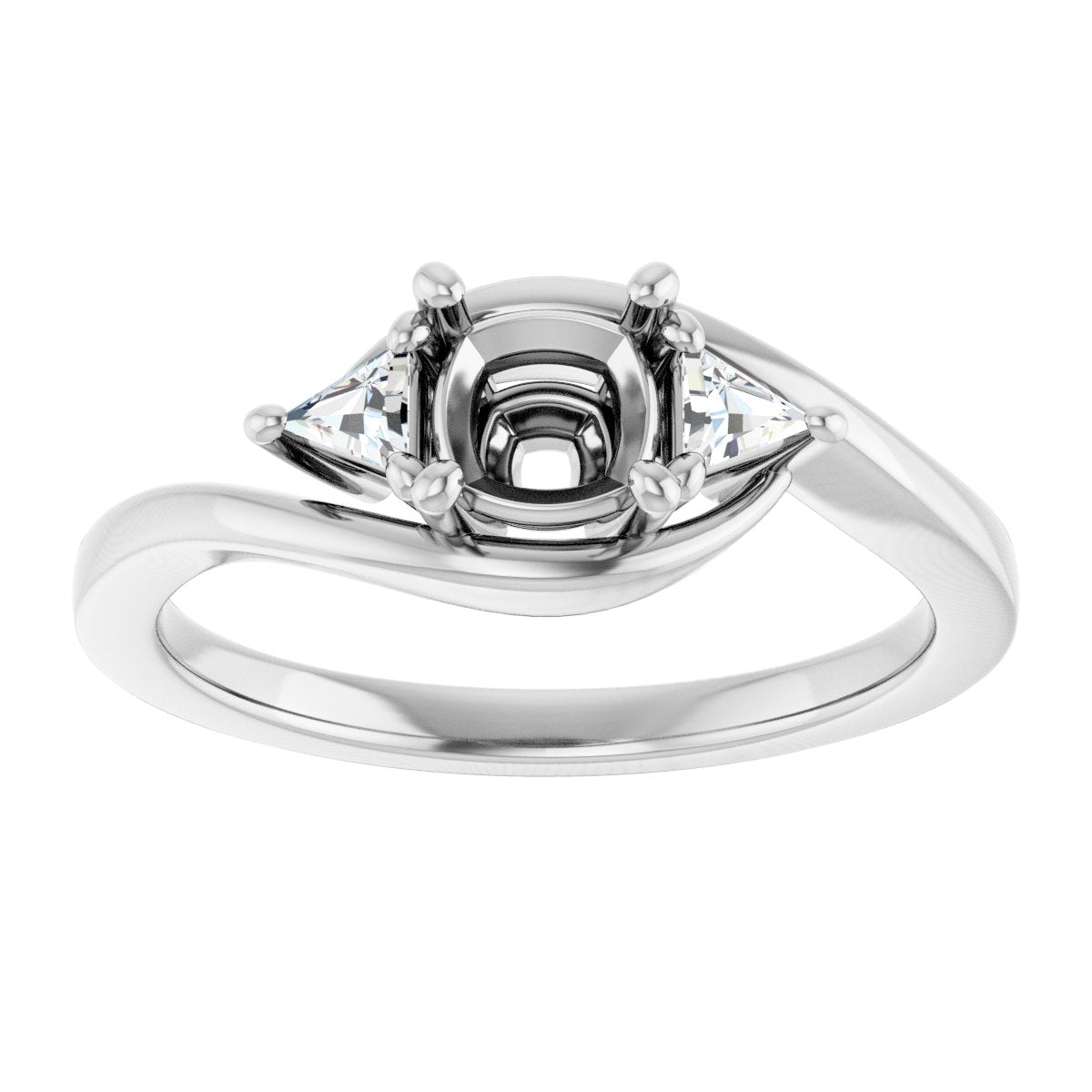 Cushion Three-Stone Bypass Engagement Ring Semi-Mount - gallery - Series 122672