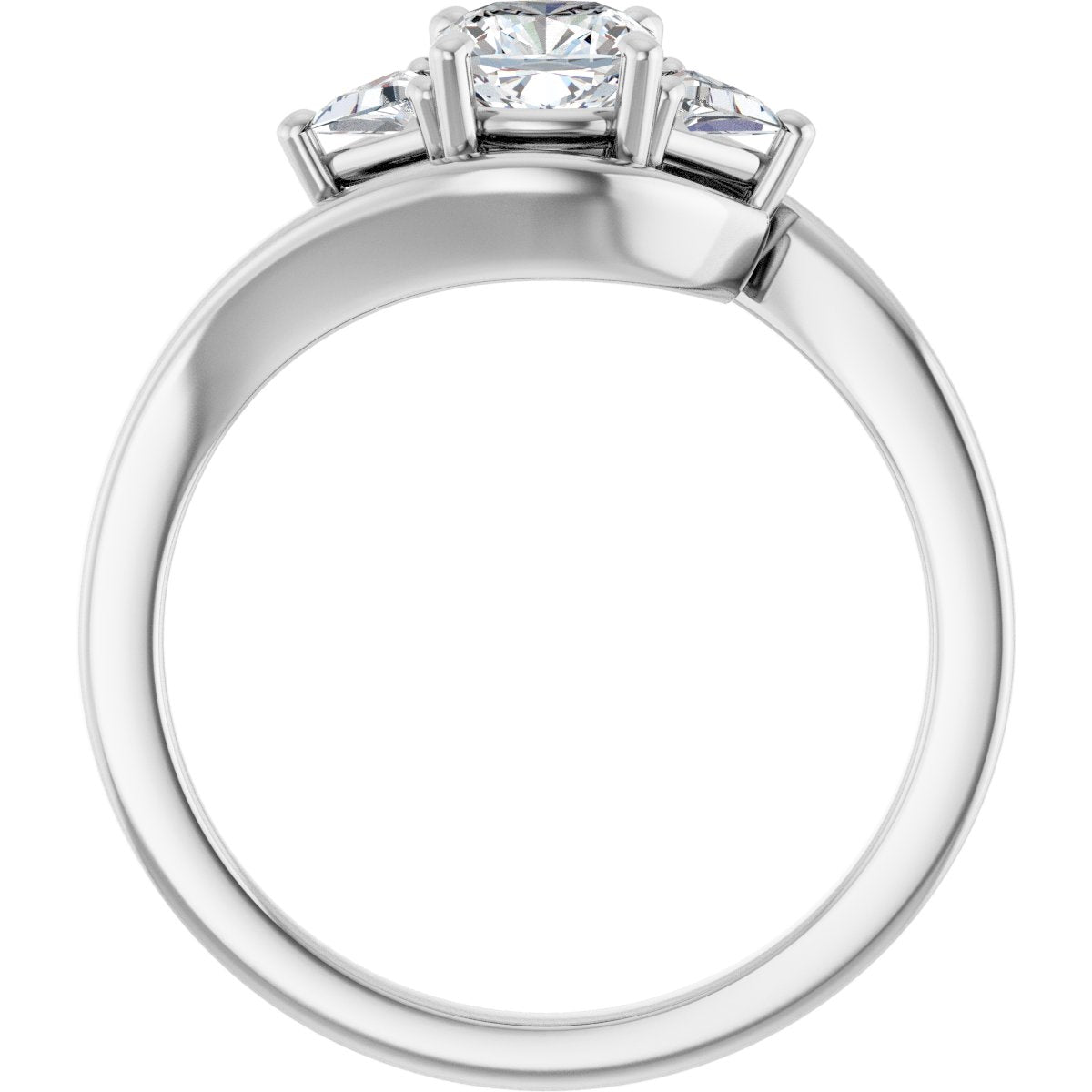Cushion Three-Stone Bypass Engagement Ring Semi-Mount - gallery - Series 122672