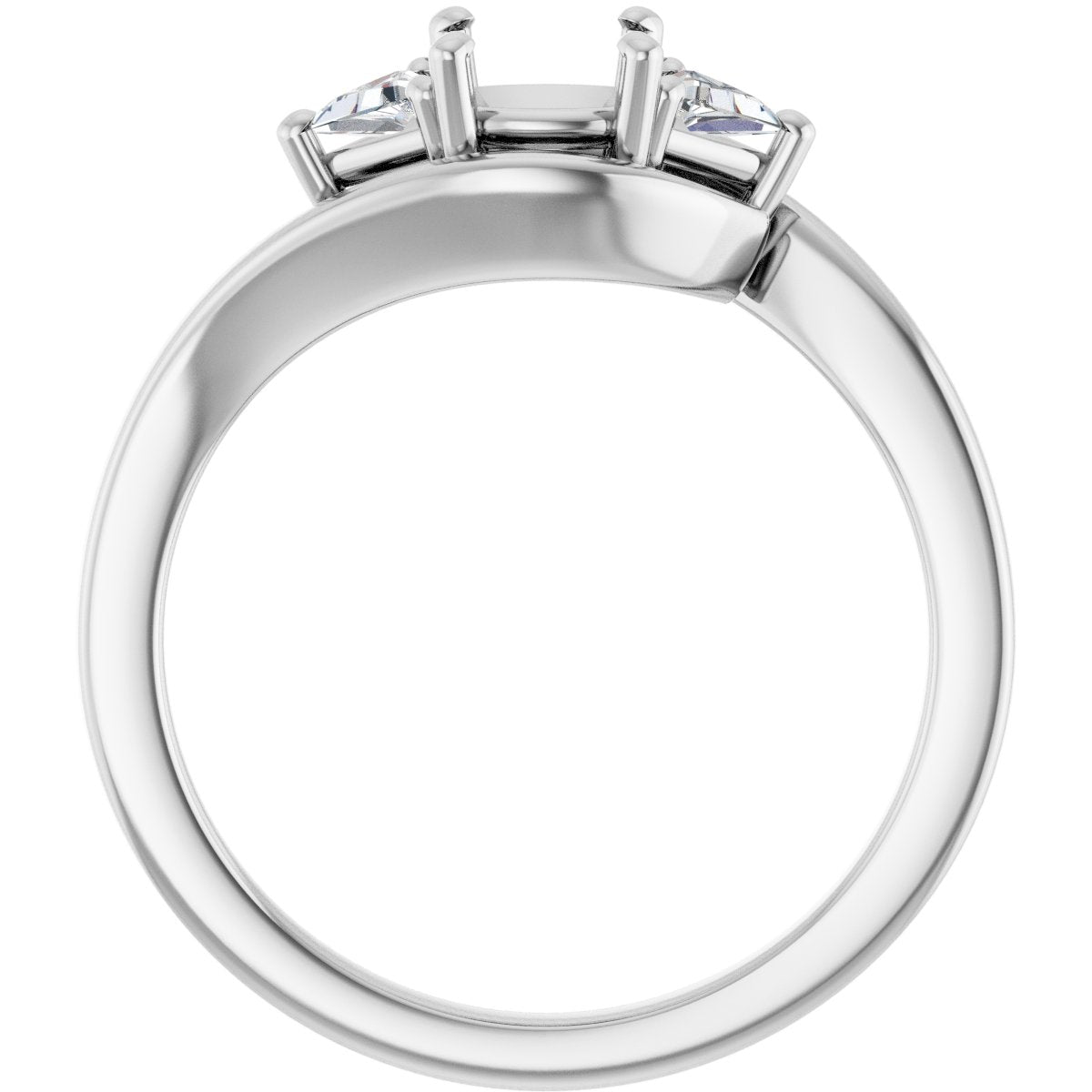Cushion Three-Stone Bypass Engagement Ring Semi-Mount - gallery - Series 122672