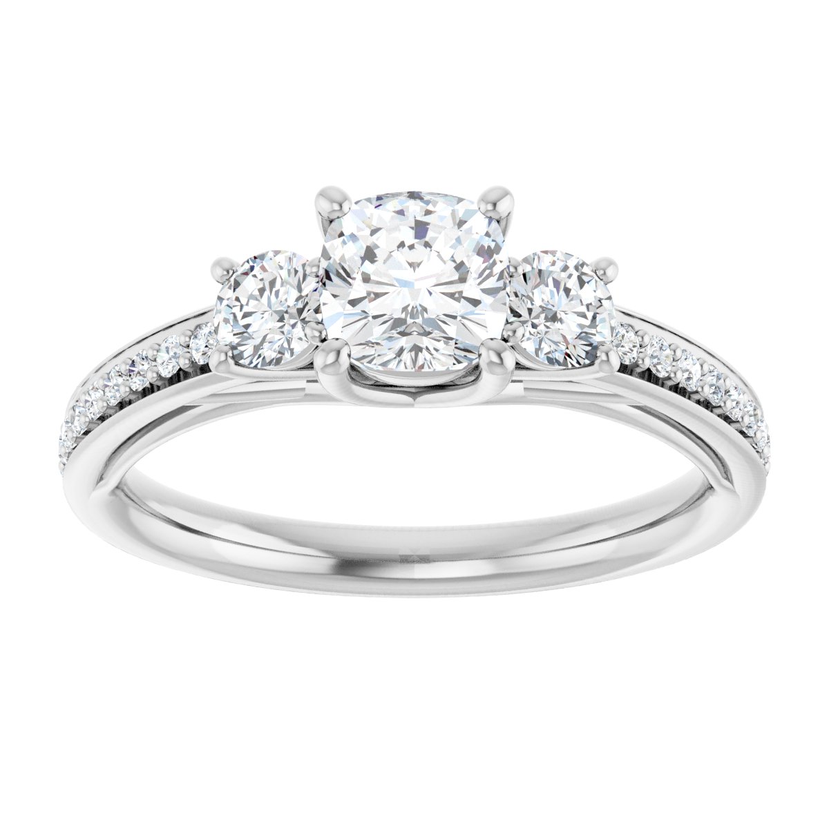 Cushion Three-Stone Engagement Ring Semi-Mount - gallery - Series 122000