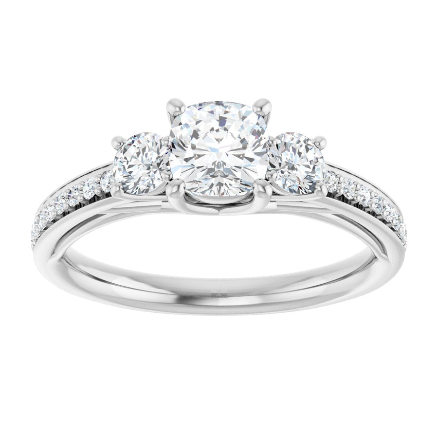 Cushion Three-Stone Engagement Ring Semi-Mount - gallery - Series 122000