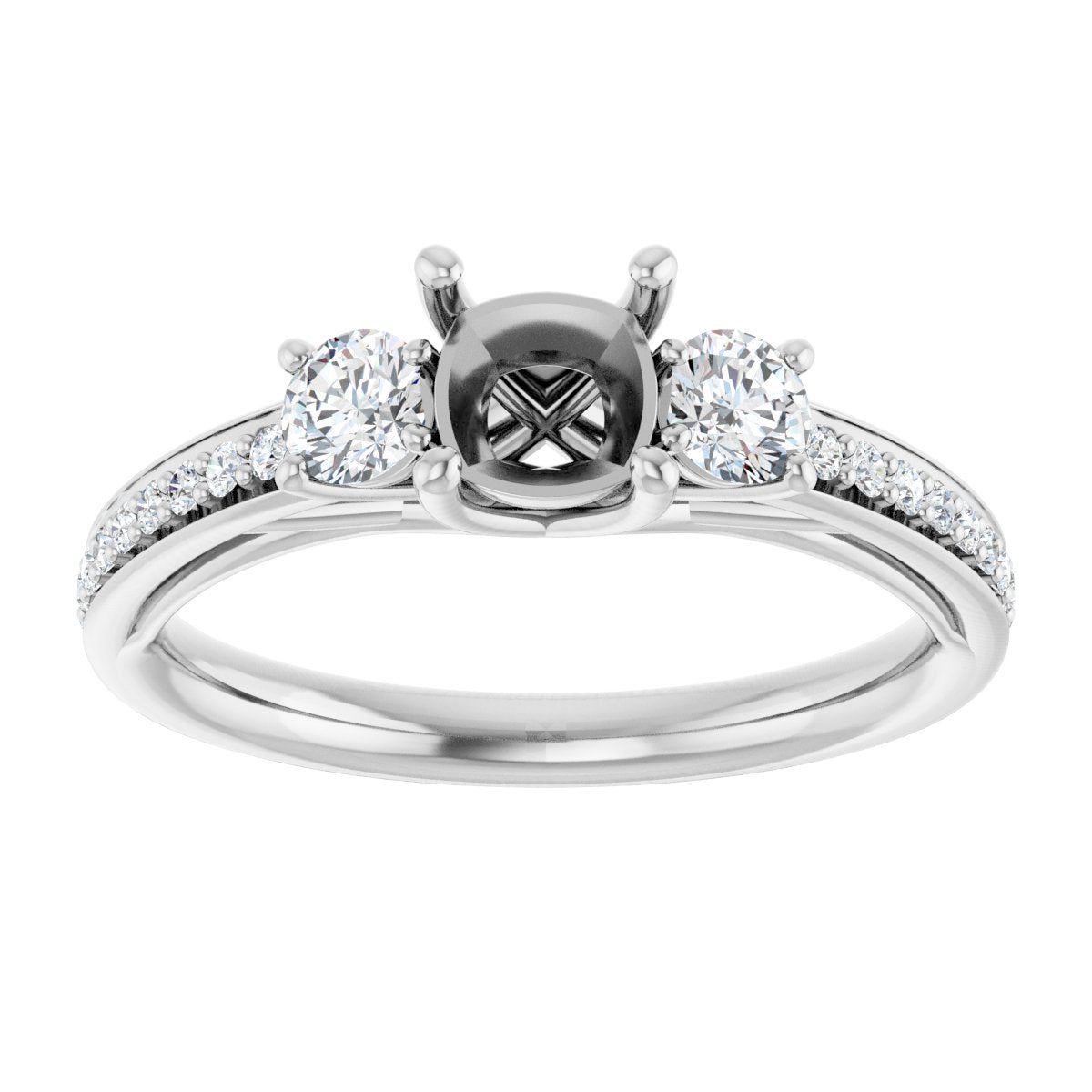 Cushion Three-Stone Engagement Ring Semi-Mount - gallery - Series 122000