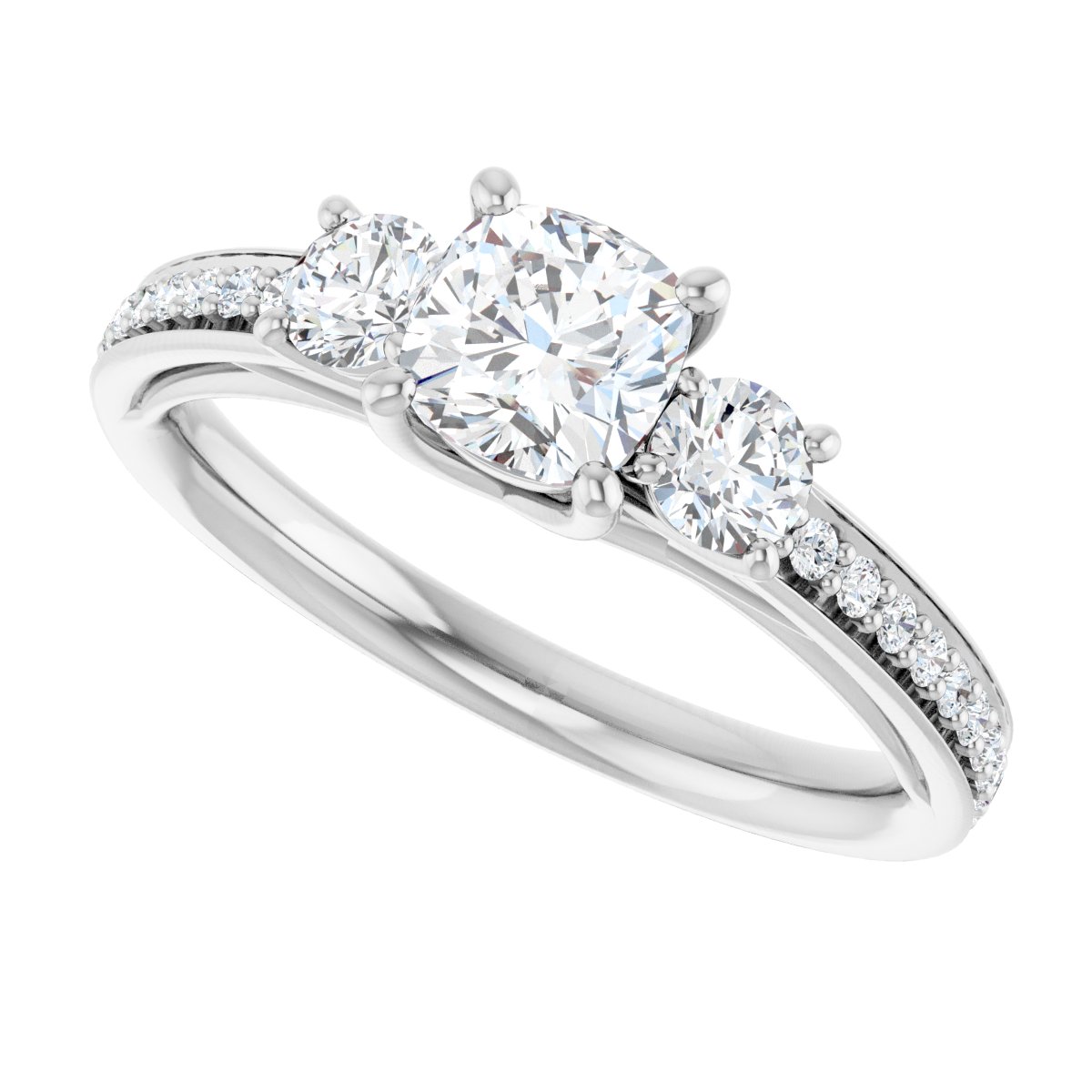 Cushion Three-Stone Engagement Ring Semi-Mount - gallery - Series 122000