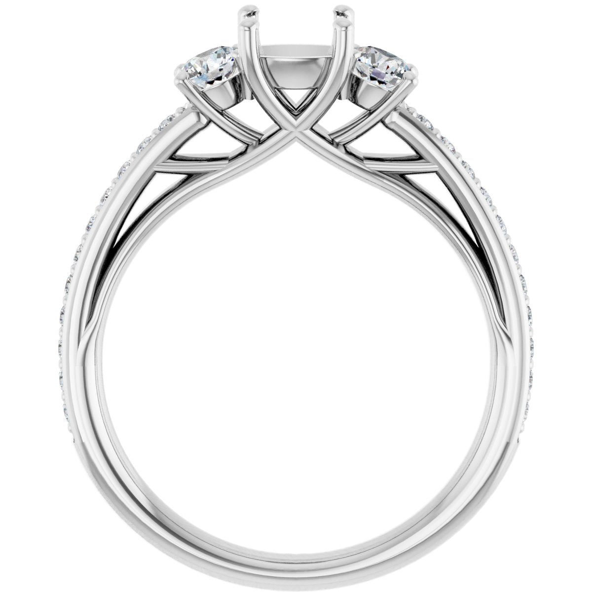 Cushion Three-Stone Engagement Ring Semi-Mount - gallery - Series 122000