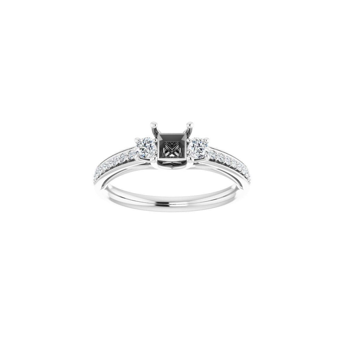 Square Three-Stone Engagement Ring Semi-Mount - gallery - Series 122000