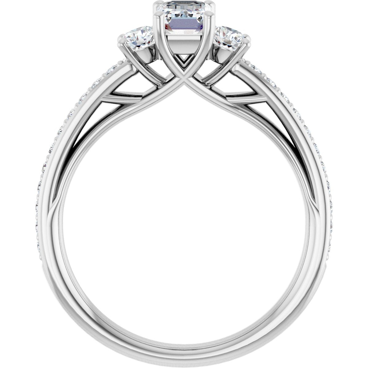 Emerald Three-Stone Engagement Ring Semi-Mount - gallery - Series 122000