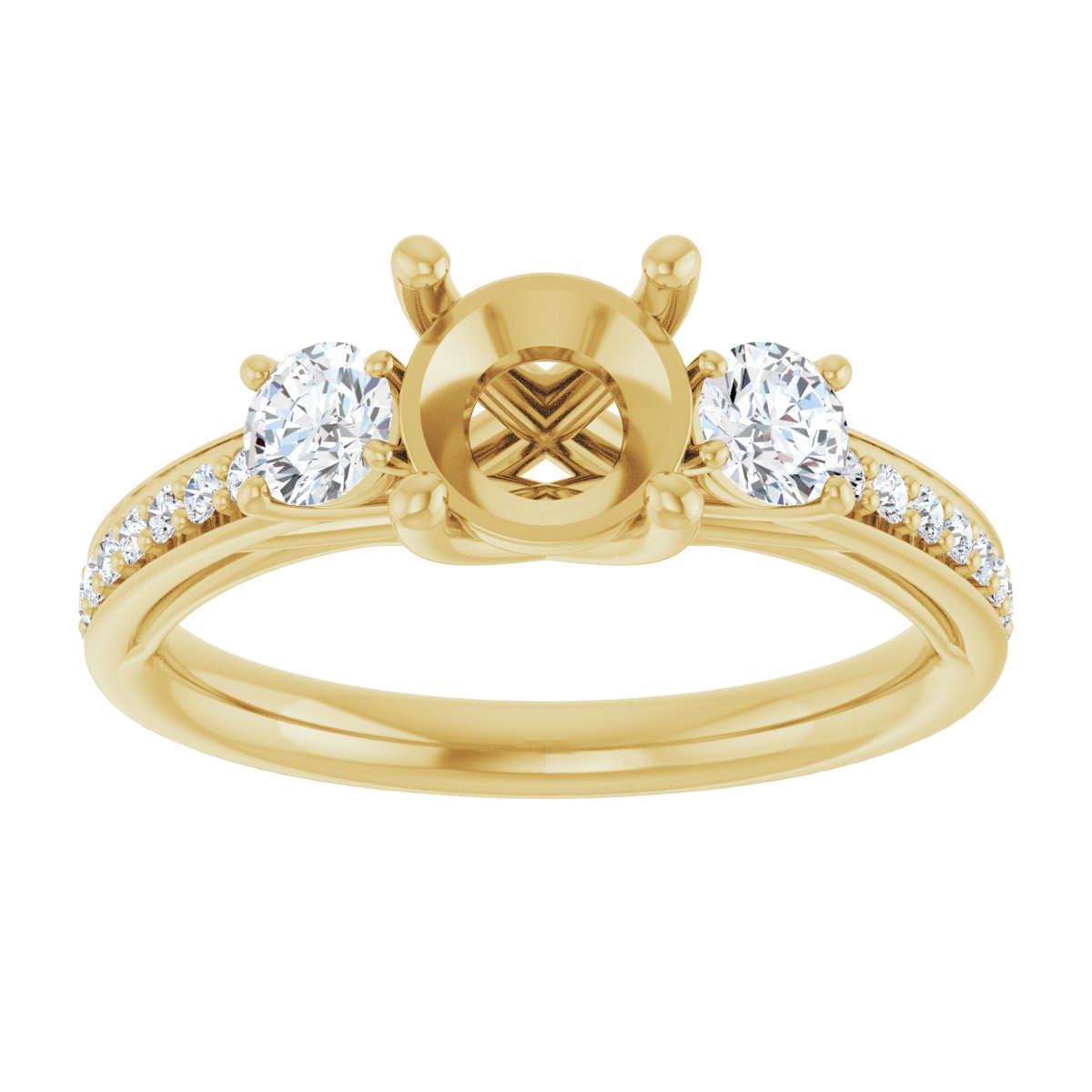 Round Three-Stone Engagement Ring Semi-Mount - gallery - Series 122000