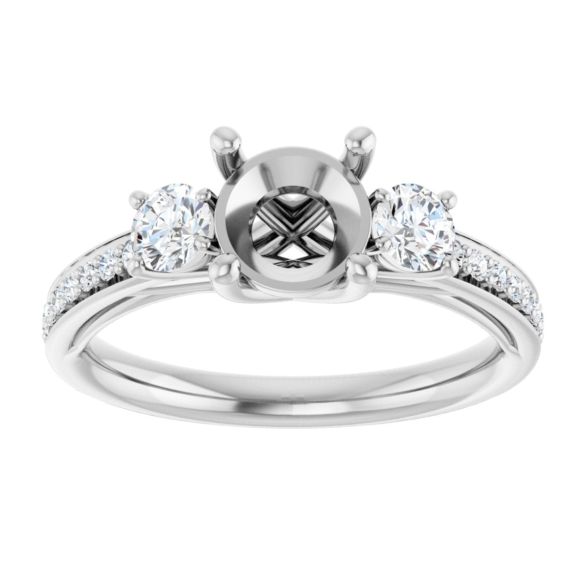 Round Three-Stone Engagement Ring Semi-Mount - gallery - Series 122000