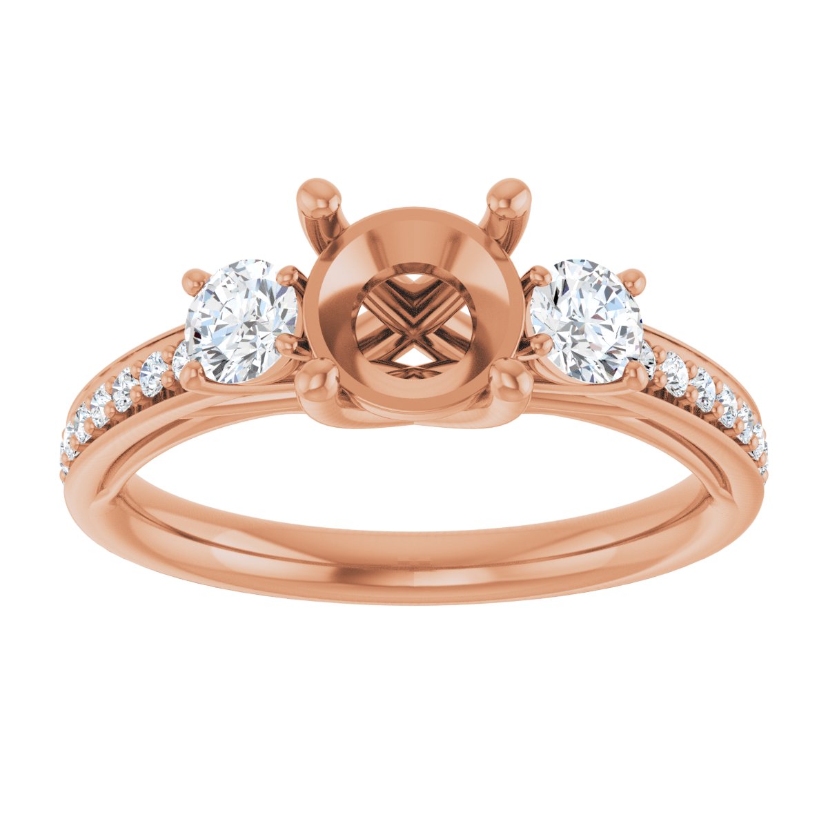 Round Three-Stone Engagement Ring Semi-Mount - gallery - Series 122000