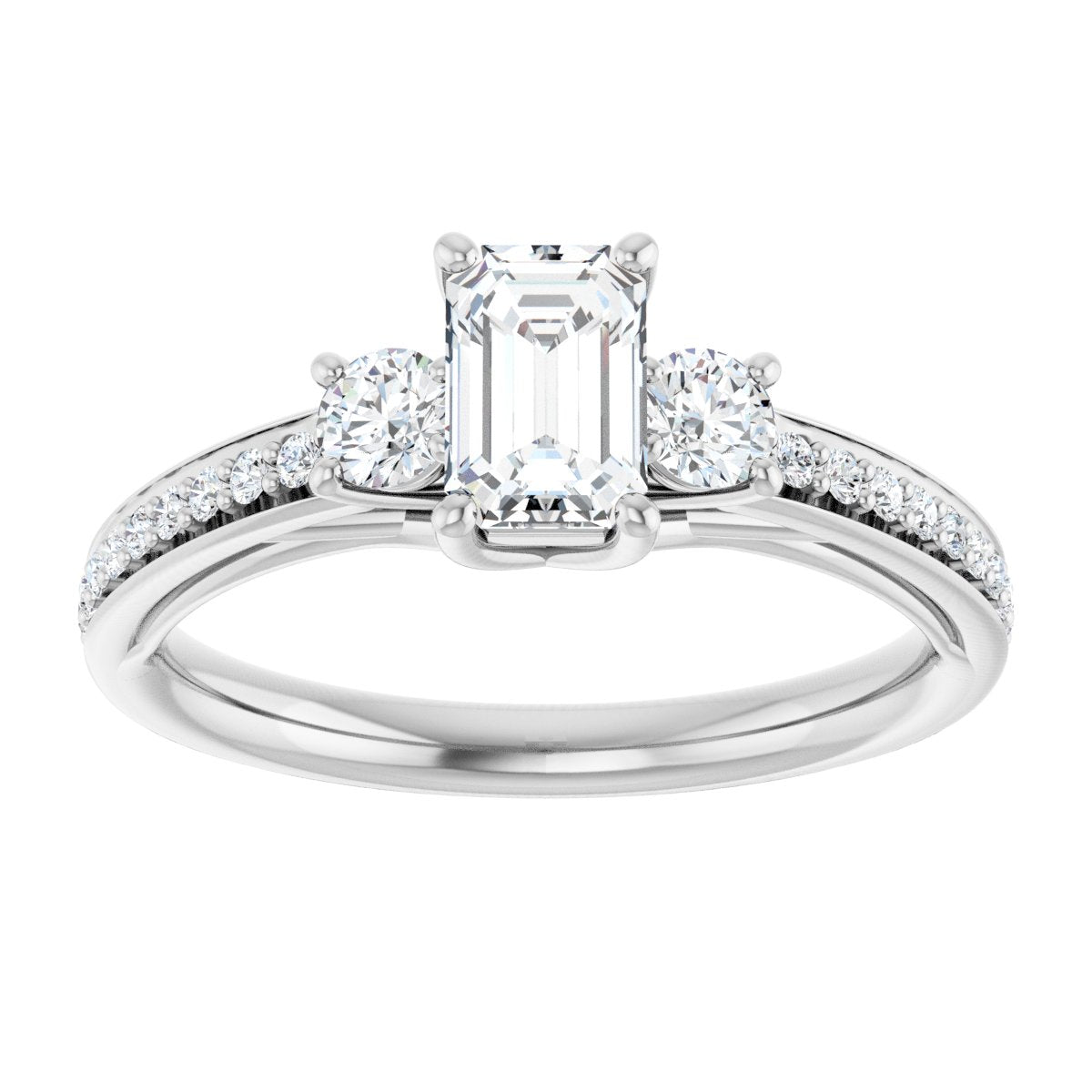 Emerald Three-Stone Engagement Ring Semi-Mount - gallery - Series 122000