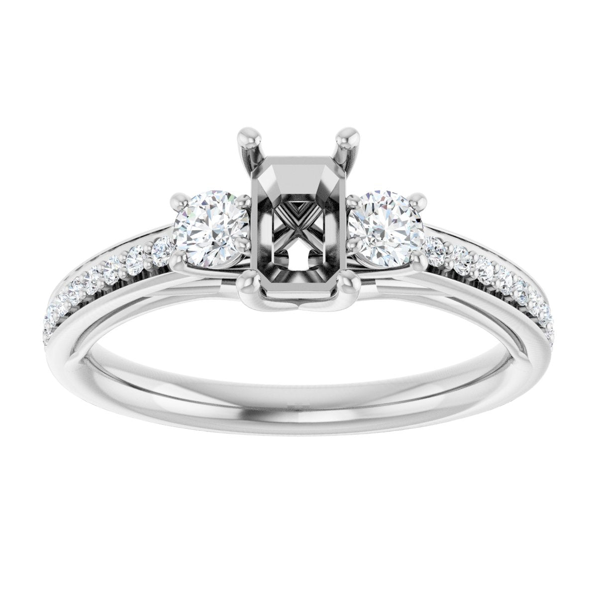 Emerald Three-Stone Engagement Ring Semi-Mount - gallery - Series 122000