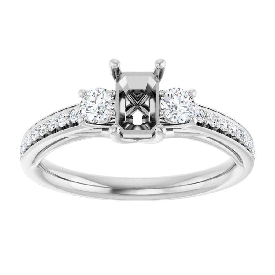 Emerald Three-Stone Engagement Ring Semi-Mount - gallery - Series 122000