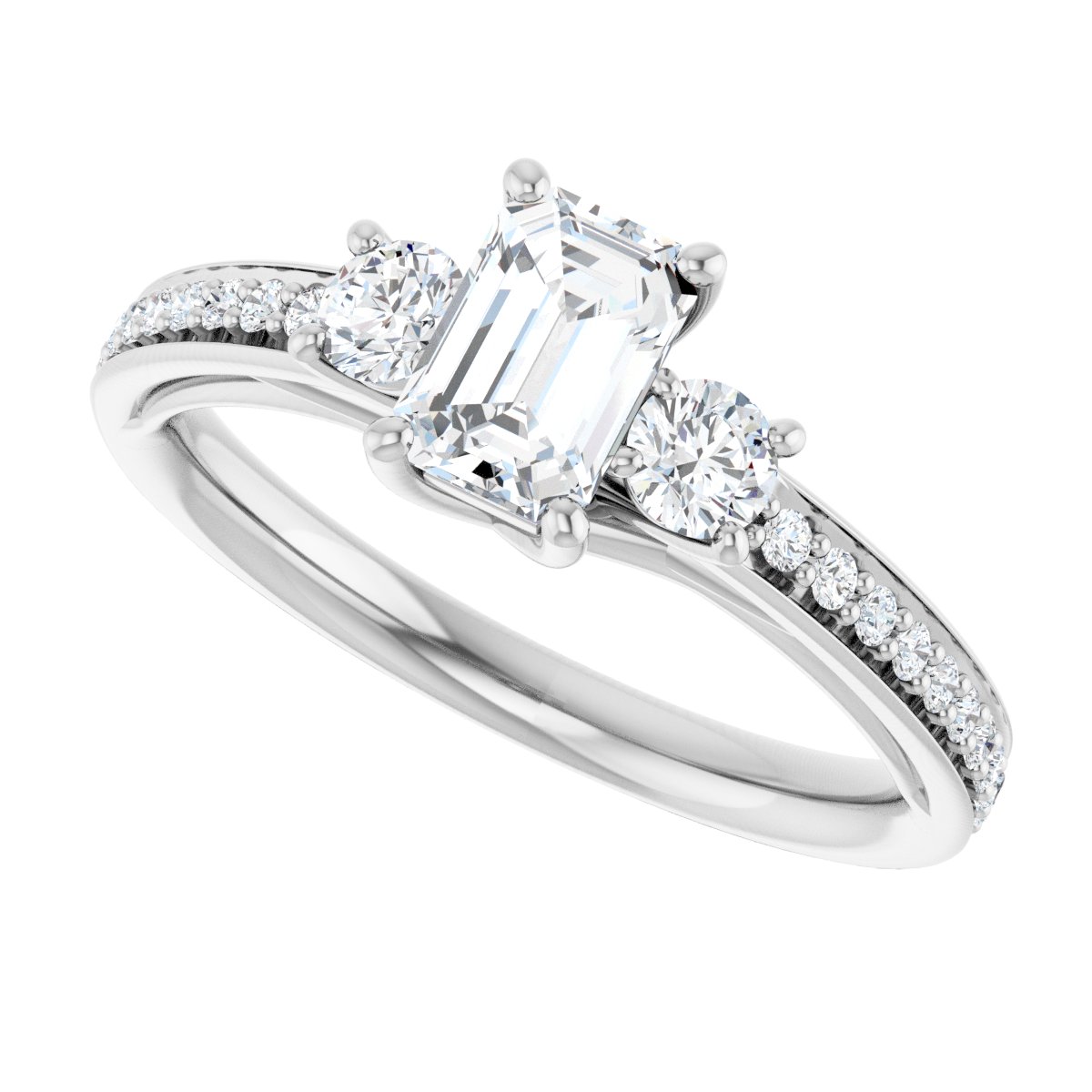 Emerald Three-Stone Engagement Ring Semi-Mount - gallery - Series 122000