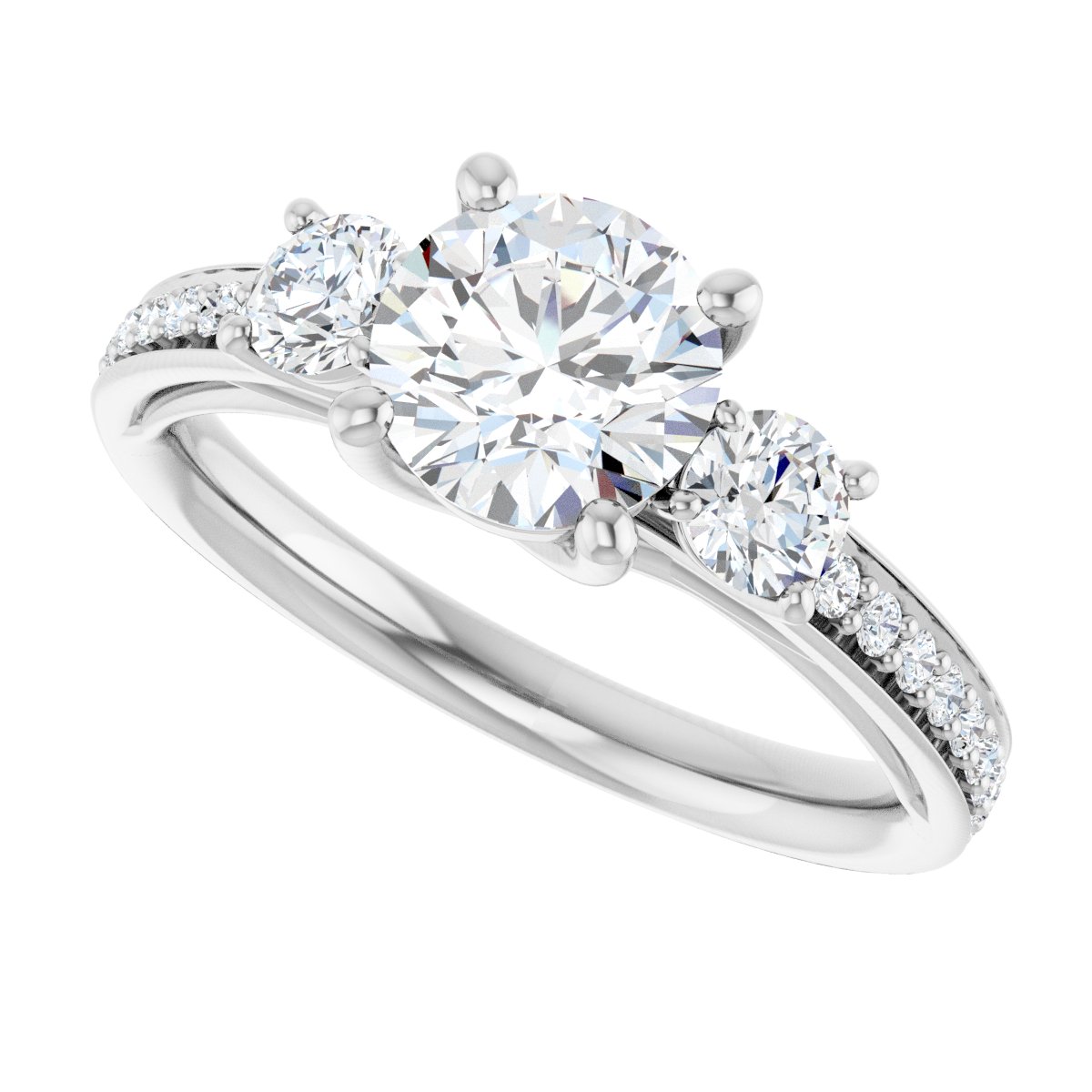 Round Three-Stone Engagement Ring Semi-Mount - gallery - Series 122000