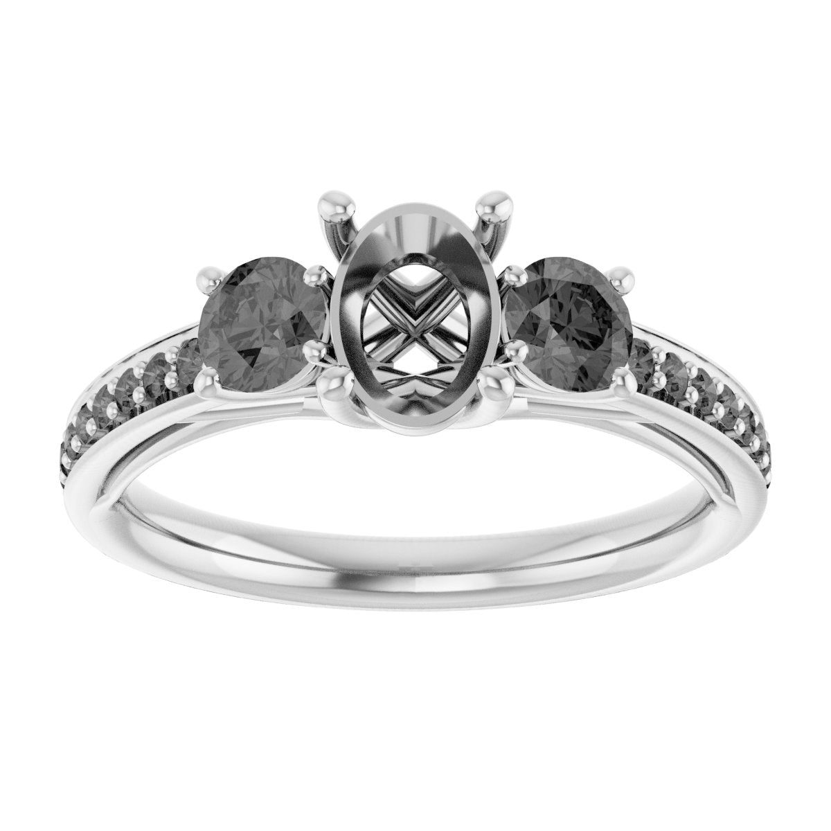 Oval Three-Stone Engagement Ring Semi-Mount - gallery - Series 122000