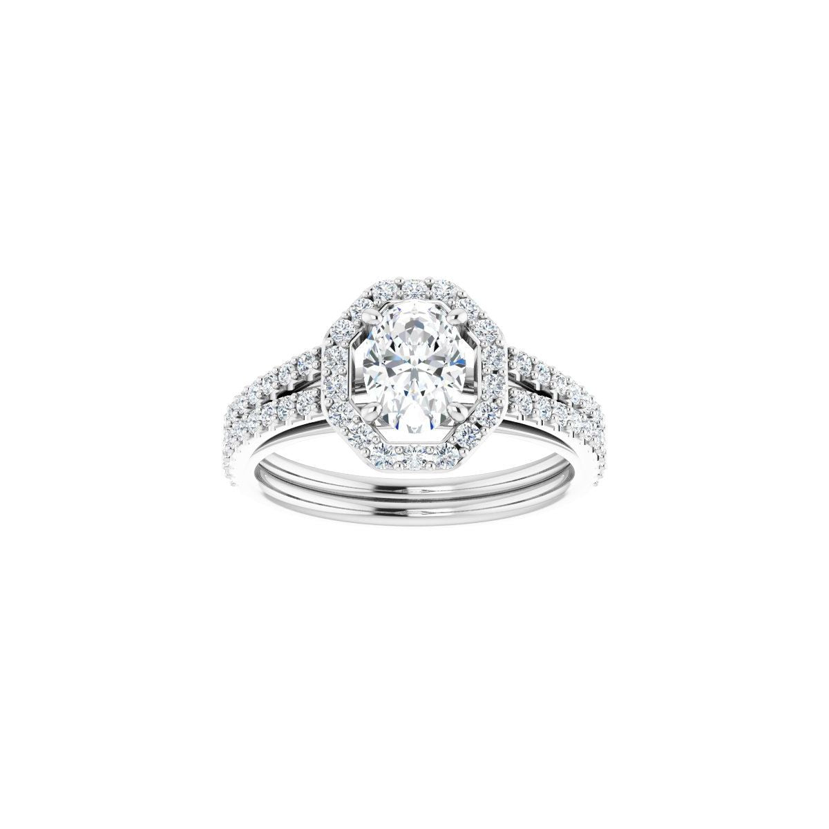 Oval Halo-Style Double-Row Engagement Ring Semi-Mount - gallery - Series 122791