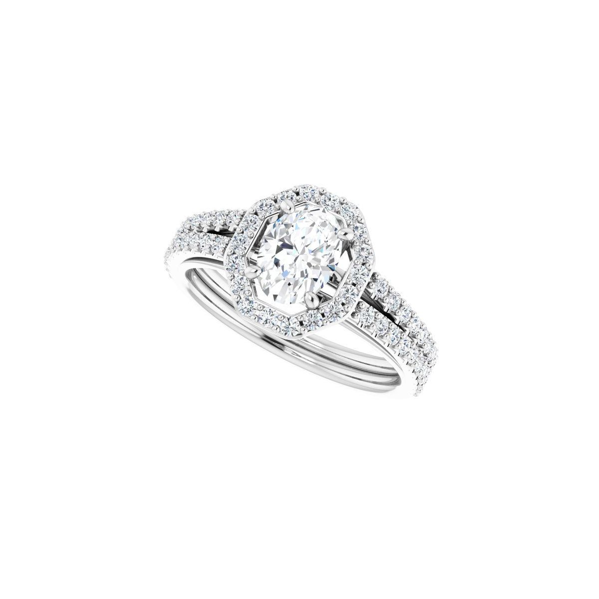 Oval Halo-Style Double-Row Engagement Ring Semi-Mount - gallery - Series 122791