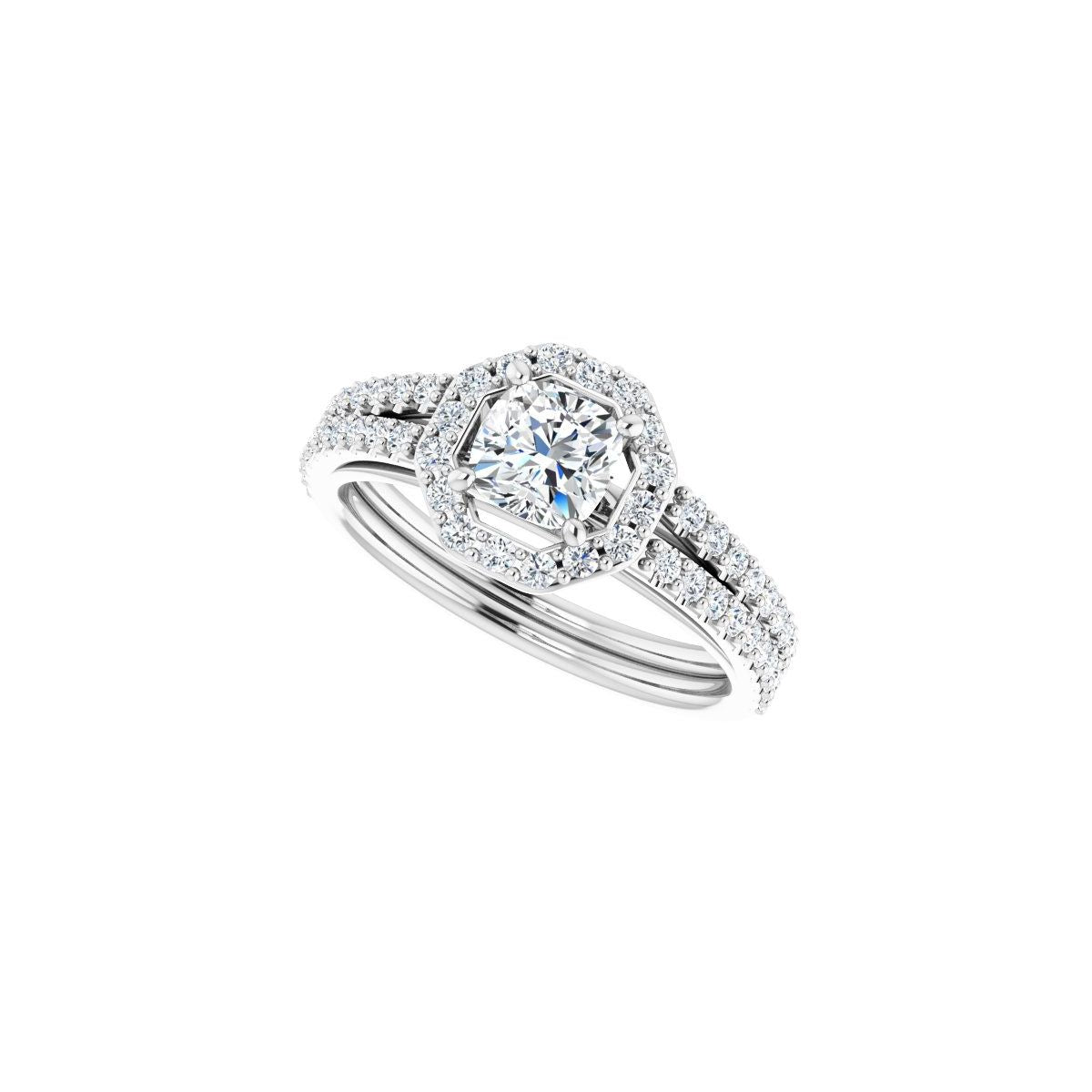 Cushion Halo-Style Double-Row Engagement Ring Semi-Mount - gallery - Series 122791