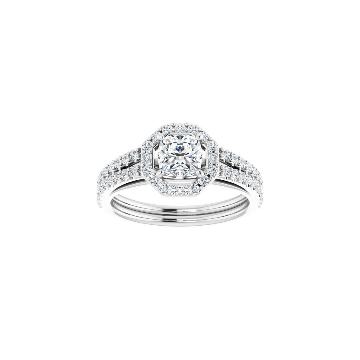 Cushion Halo-Style Double-Row Engagement Ring Semi-Mount - gallery - Series 122791