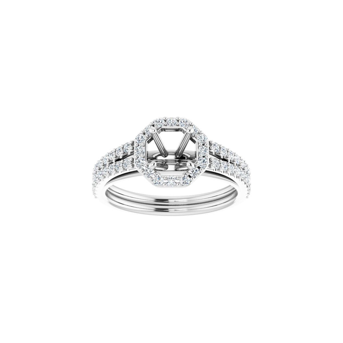 Cushion Halo-Style Double-Row Engagement Ring Semi-Mount - gallery - Series 122791