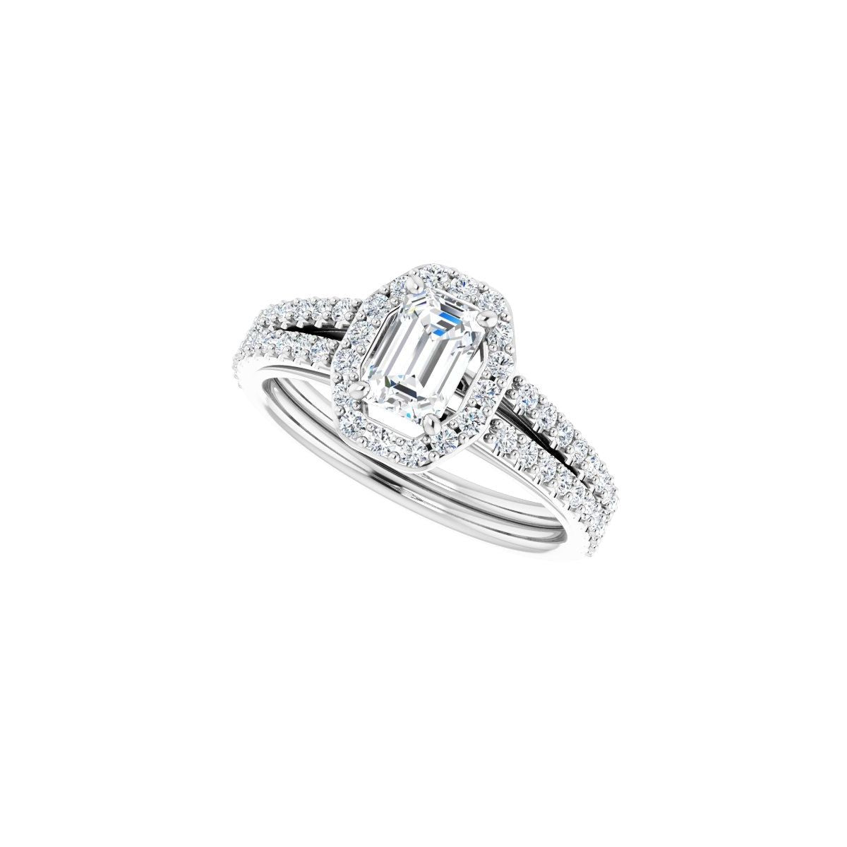 Emerald Halo-Style Double-Row Engagement Ring Semi-Mount - gallery - Series 122791