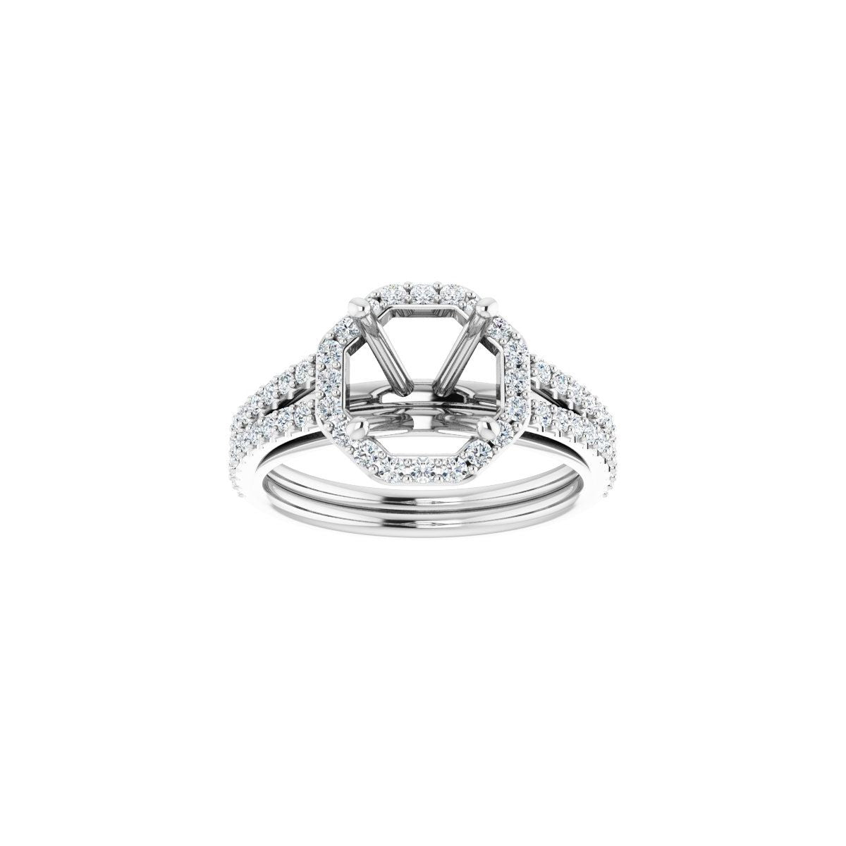 Square Halo-Style Double-Row Engagement Ring Semi-Mount - gallery - Series 122791