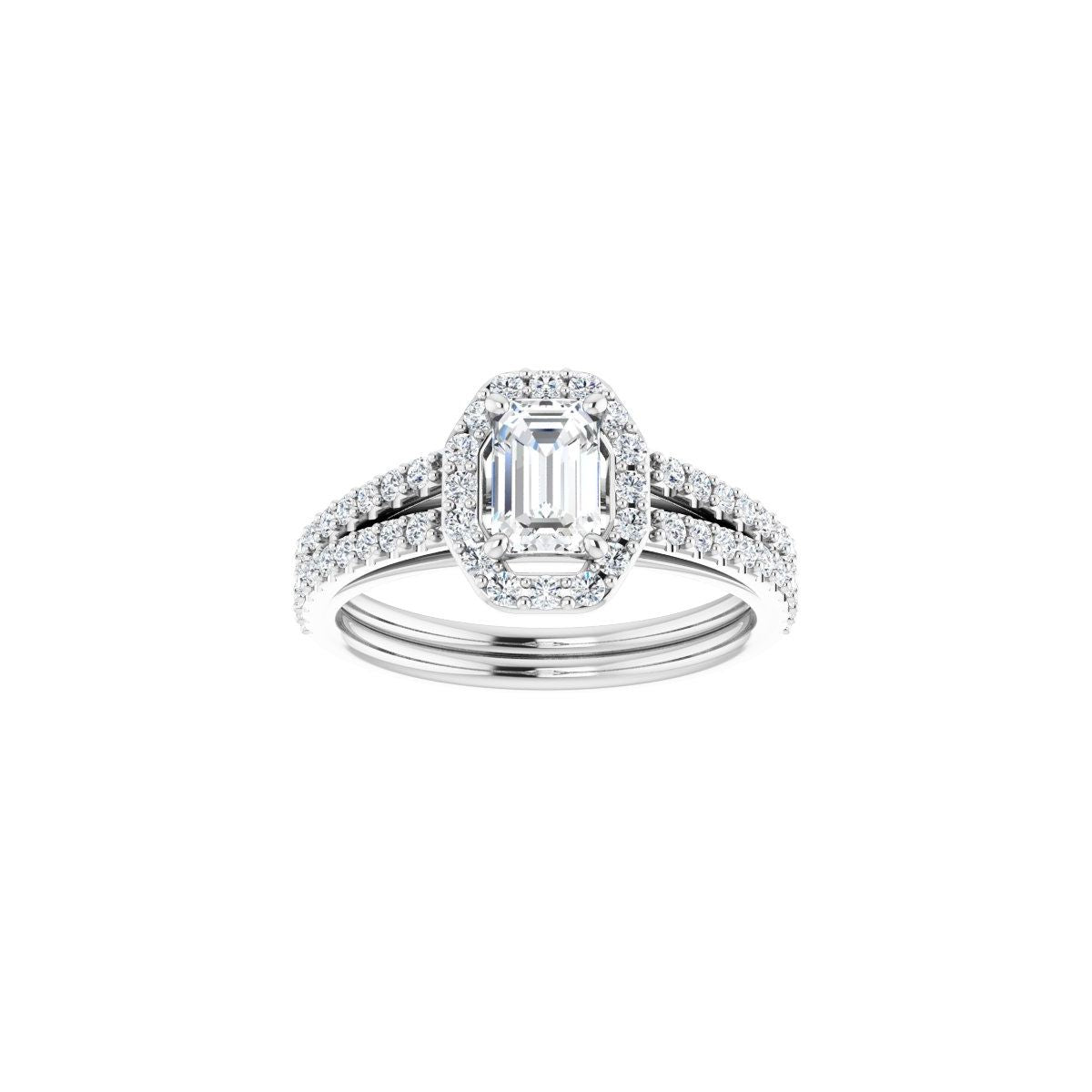 Emerald Halo-Style Double-Row Engagement Ring Semi-Mount - gallery - Series 122791