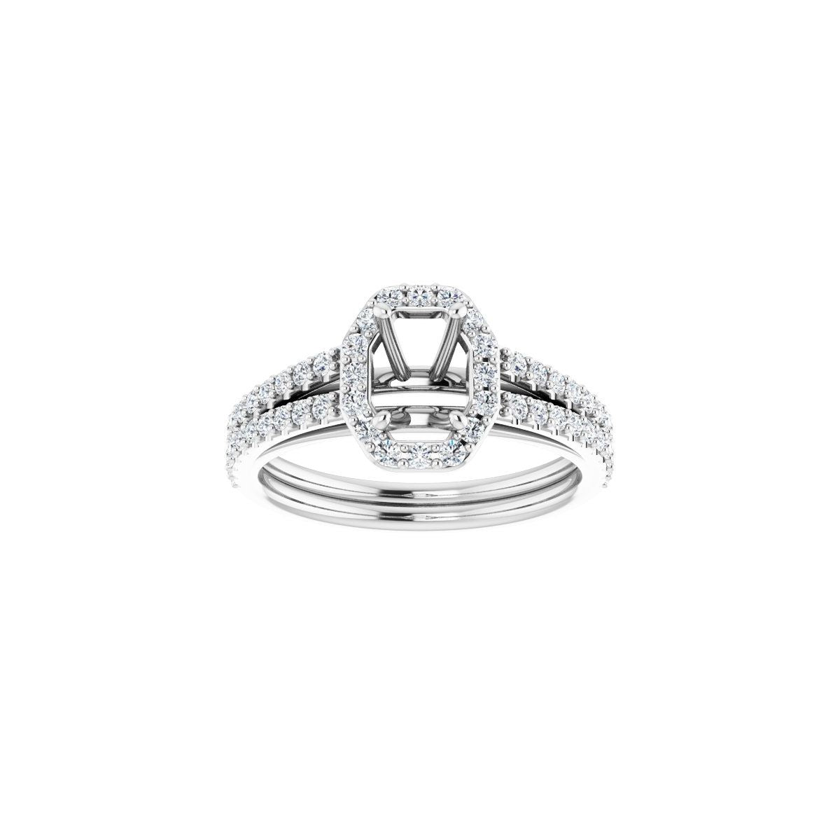 Emerald Halo-Style Double-Row Engagement Ring Semi-Mount - gallery - Series 122791