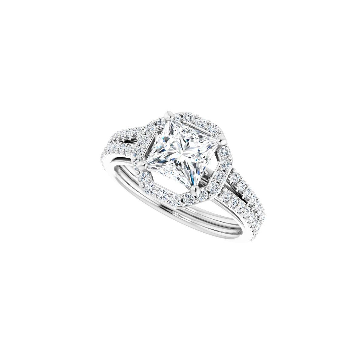 Square Halo-Style Double-Row Engagement Ring Semi-Mount - gallery - Series 122791