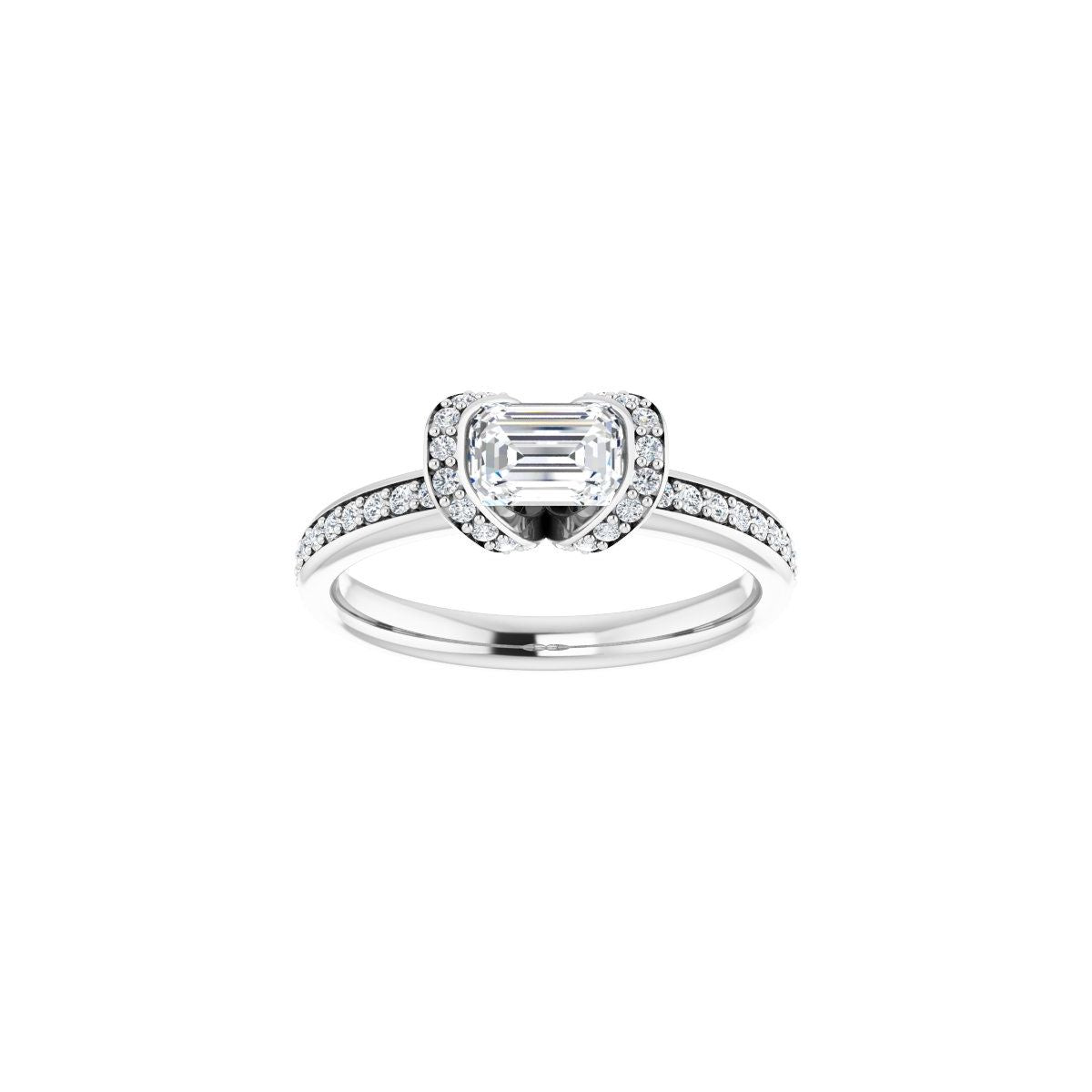 Emerald Half-Bezel Halo-Style Engagement Ring Semi-Mount - gallery - Series 121995