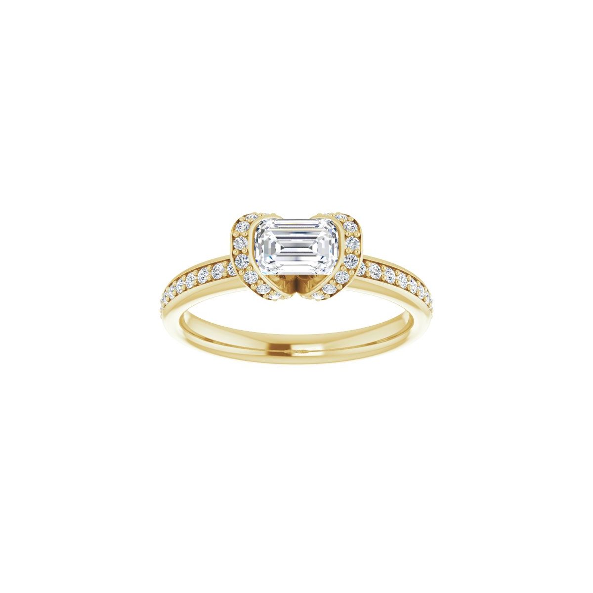 Emerald Half-Bezel Halo-Style Engagement Ring Semi-Mount - gallery - Series 121995