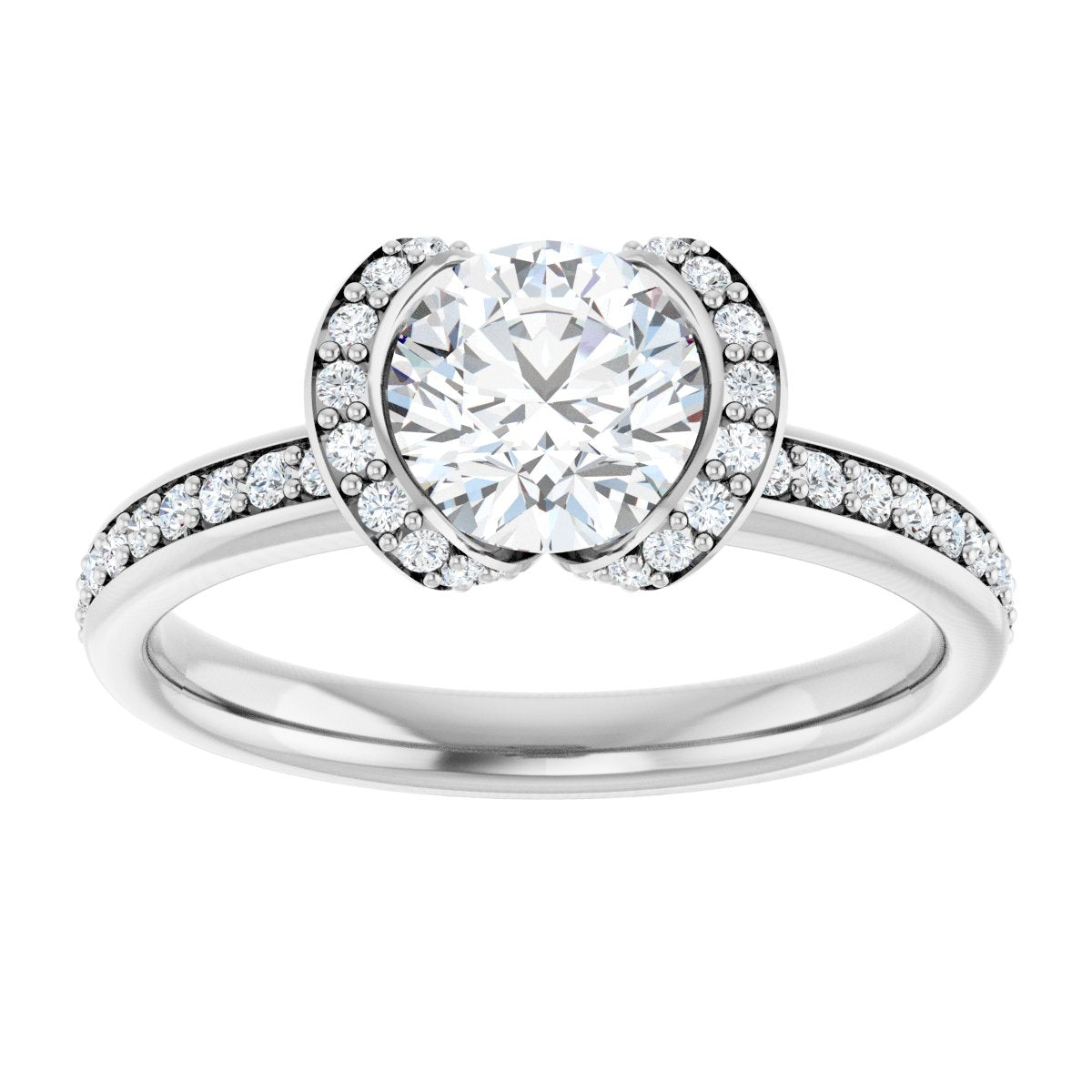 Round Half-Bezel Halo-Style Engagement Ring Semi-Mount - gallery - Series 121995