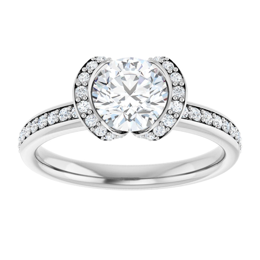 Round Half-Bezel Halo-Style Engagement Ring Semi-Mount - gallery - Series 121995