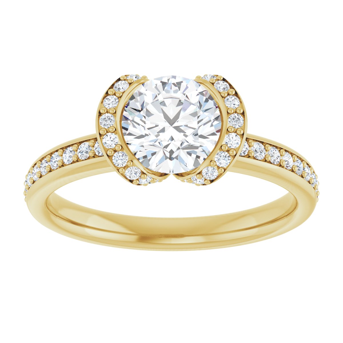 Round Half-Bezel Halo-Style Engagement Ring Semi-Mount - gallery - Series 121995